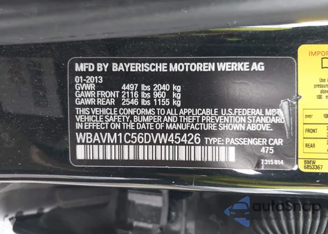 2013 BMW X1 Sdrive28I z USA, uszkodzony, nr VIN WBAVM1C56DVW45426